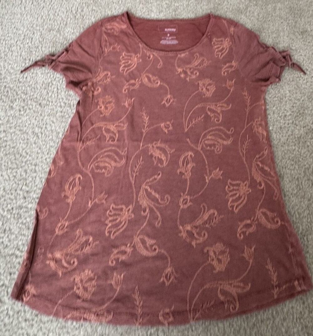 Sonoma Goods For Life Womens S Rust Floral Embroidered Cotton Tie Sleeve Tunic